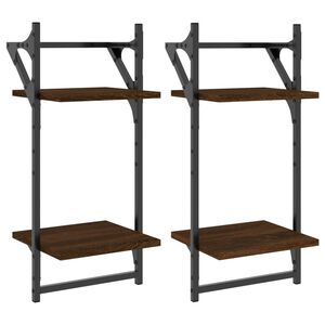 vidaXL Sein&auml;hyllyt tangoilla 2 tasoa 2 kpl ruskea tammi 30x25x65 cm