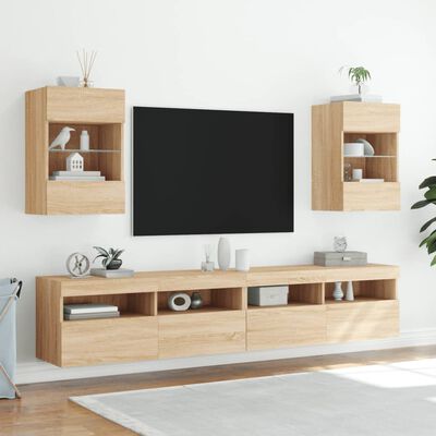 vidaXL TV-seinäkaappi LED-valoilla Sonoma-tammi 40x30x60,5 cm