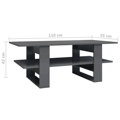 vidaXL Sohvapöytä korkeakiilto harmaa 110x55x42 cm lastulevy