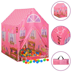 vidaXL Lasten leikkiteltta 250 pallolla pinkki 69x94x104 cm