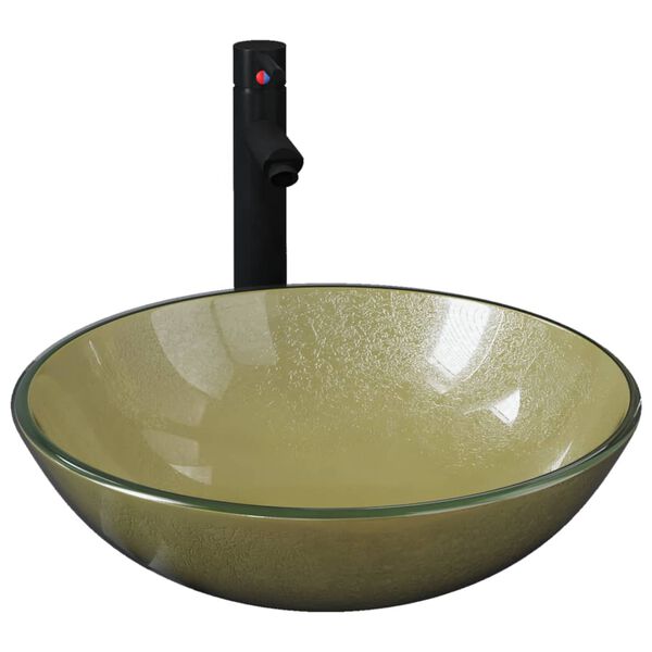 vidaXL Kylpyhuoneen pesuallas hana ja tulppa kulta karkaistu lasi