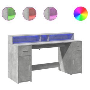 vidaXL Ty&ouml;p&ouml;yt&auml; LED-valoilla betoninharmaa 160x55x91 cm tekninen puu
