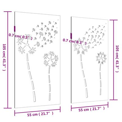 vidaXL Puutarhaseinäkoristeet 2 kpl 105x55 cm corten teräs kukkakuvio