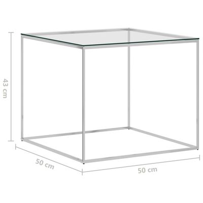 vidaXL Sohvapöytä hopea 50x50x43 cm ruostumaton teräs ja lasi