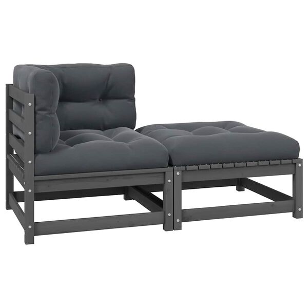 vidaXL 2-osainen Puutarhasohvasarja tyynyillä harmaa täysi mänty