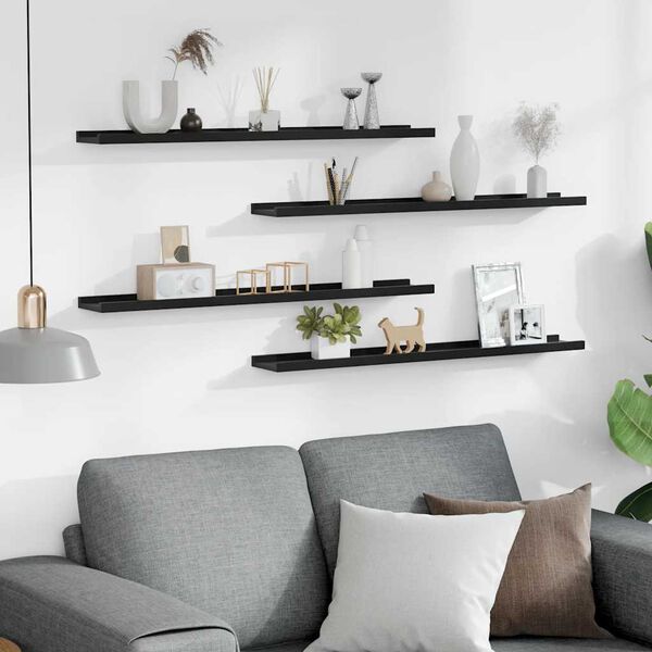 vidaXL Sein&auml;hyllyt 4 kpl musta 80x9x3 cm