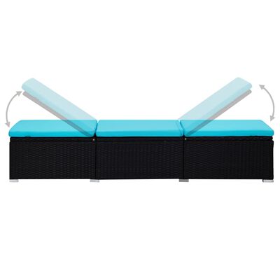 vidaXL Aurinkotuoli pehmusteella ja sivupöydällä polyrottinki sininen