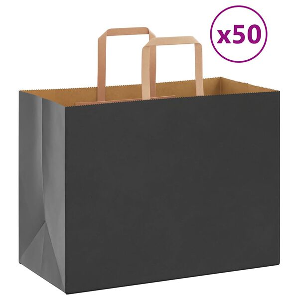 vidaXL Paperikassit 50 kpl kahvoilla musta 32x17x25 cm