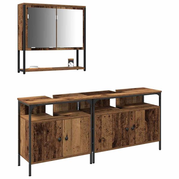 vidaXL Kylpyhuonekalustesetti hyllyll&auml; 3 pcs Ruskea Tekninen puu