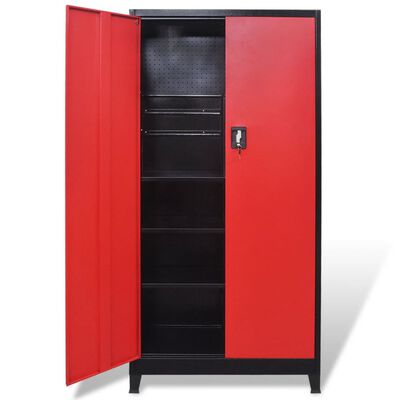 vidaXL Työkalukaappi 2 ovella Teräs 90x40x180 cm Musta ja punainen