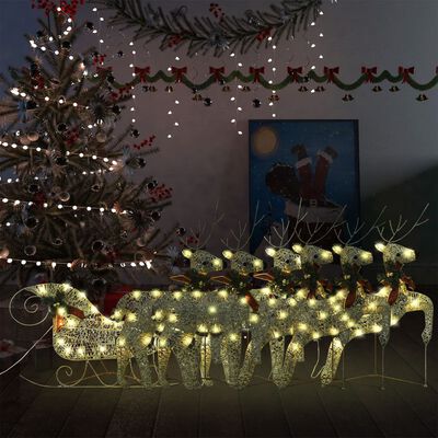 vidaXL Poro ja reki joulukoriste 140 LED-valoa ulkokäyttöön kulta