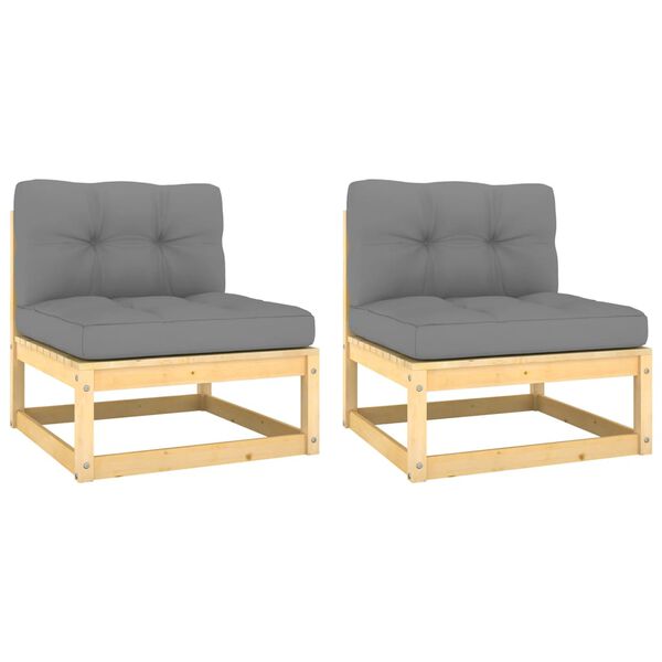 vidaXL Puutarhasohvan keskiosa 2 kpl harmaat tyynyt täysi mänty