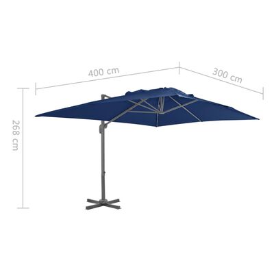 vidaXL Riippuva aurinkovarjo alumiinipylväällä 4x3 m azurinsininen