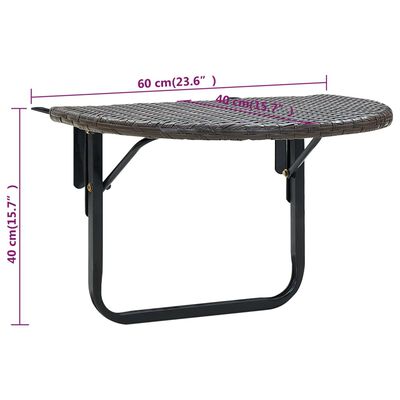 vidaXL Parvekepöytä 60x60x40 cm ruskea polyrottinki