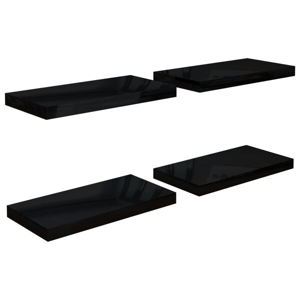 vidaXL Kelluvat seinähyllyt 4 kpl korkeakiilto musta 50x23x3,8 cm MDF