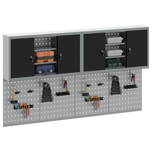 vidaXL Ty&ouml;kalukaappisarja hyllyll&auml; 6 pcs Musta Jauhemaalattu Ter&auml;s