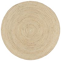 vidaXL Käsintehty pyöreä juuttimatto valkoisella spiraalilla 150 cm
