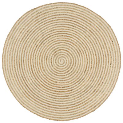 vidaXL Käsintehty pyöreä juuttimatto valkoisella spiraalilla 150 cm