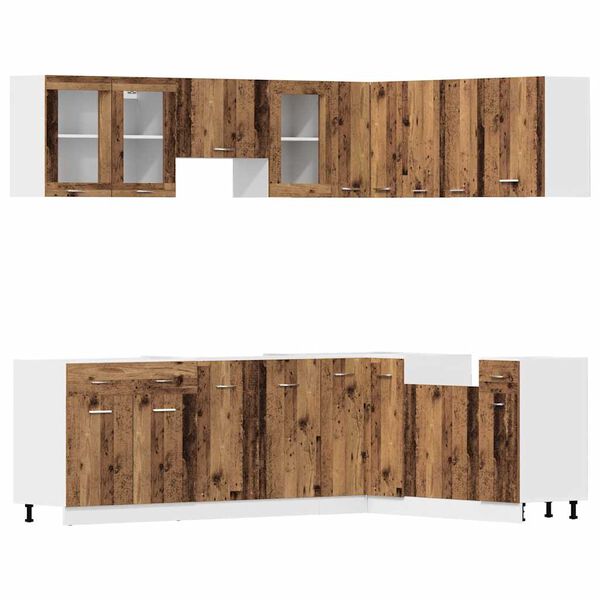 vidaXL 11-osainen keitti&ouml;n kaappisetti "Lyon" vanha puu insin&ouml;&ouml;ripuu