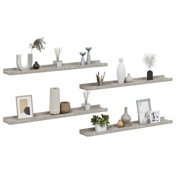 vidaXL Sein&auml;hyllyt 4 kpl betoninharmaa 80x9x3 cm