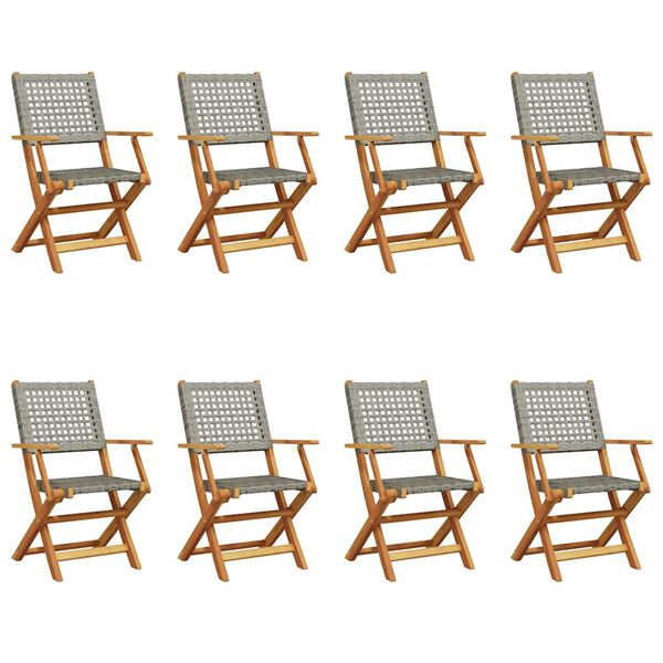 vidaXL Taitettavat puutarhatuolit 8 kpl harmaa polyrottinki ja puu