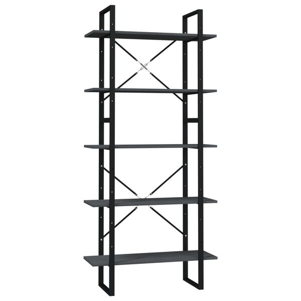 vidaXL 5-tasoinen Kirjahylly harmaa 80x30x175 cm mänty