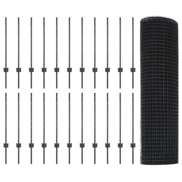 vidaXL Aita ja Tuki Harmaa 0,8 x 50 m Ter&auml;st&auml; ja PVC:t&auml;