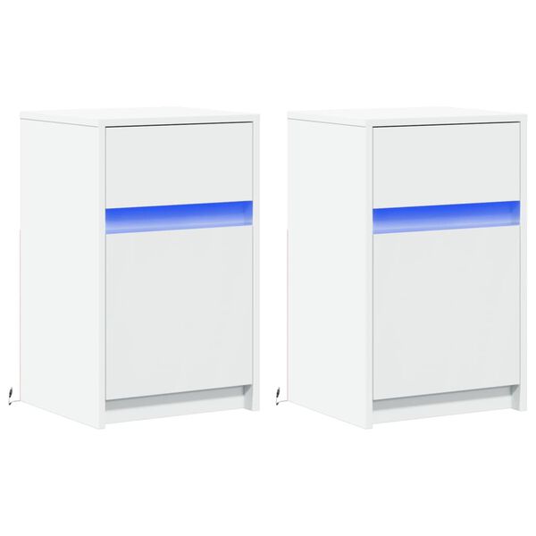 vidaXL Yöpöytä LED-valoilla 2 kpl valkoinen tekninen puu