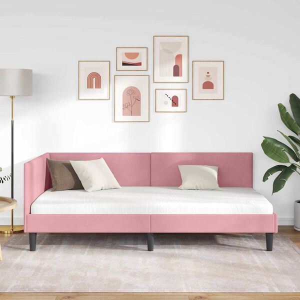 vidaXL Kulmavuoteen runko päätyllä Pinkki 90 cm x 200 cm Sametti