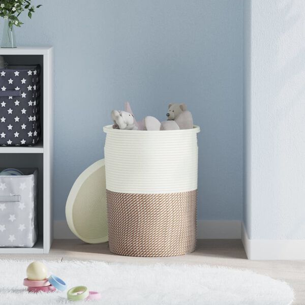 vidaXL S&auml;ilytyskori kannella ruskea ja valkoinen &Oslash;37x50 cm puuvilla