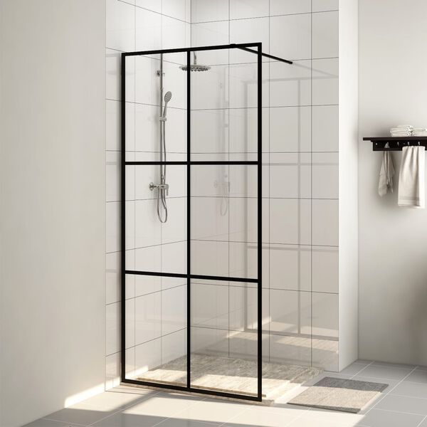 vidaXL Walk-in suihkun seinäke kirkas ESG-lasi 100x195 cm musta