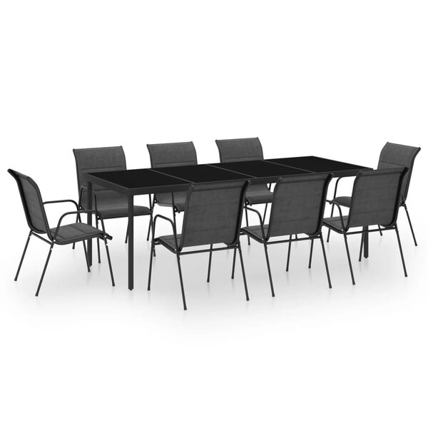 vidaXL 9-osainen Ulkoruokailuryhm&auml; ter&auml;s musta