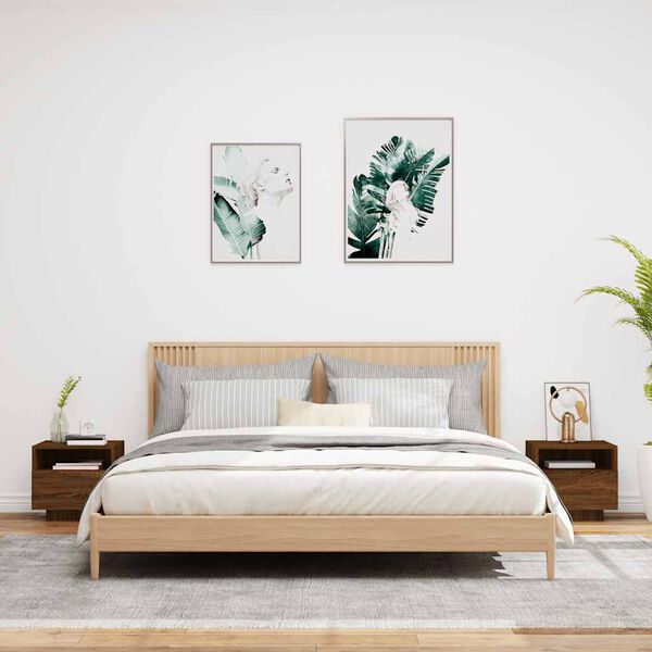 vidaXL Y&ouml;p&ouml;yt&auml; LED-valoilla 2 kpl ruskea tammi 40x39x37 cm