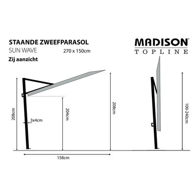 Madison Parvekkeen Päivänvarjo Sun Wave 270x150 cm Ecru