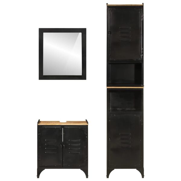 vidaXL 3-osainen Kylpyhuoneen kalustesarja rauta ja t&auml;ysi mangopuu