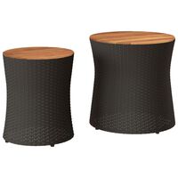 vidaXL Sivupöydät 2 kpl puinen pöytälevy musta polyrottinki