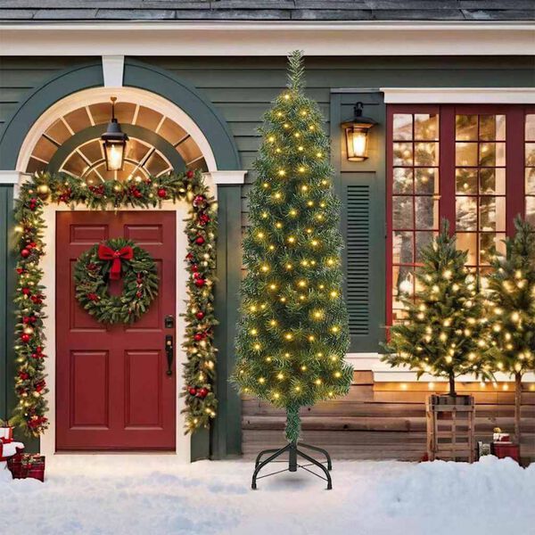 vidaXL Tekojoulukuusi jalustalla Vihre&auml; 210 cm PVC, ter&auml;s ja muovi