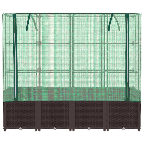 vidaXL Kukkalaatikko kasvihuonepeitteellä rottinkityyli 160x40x153 cm