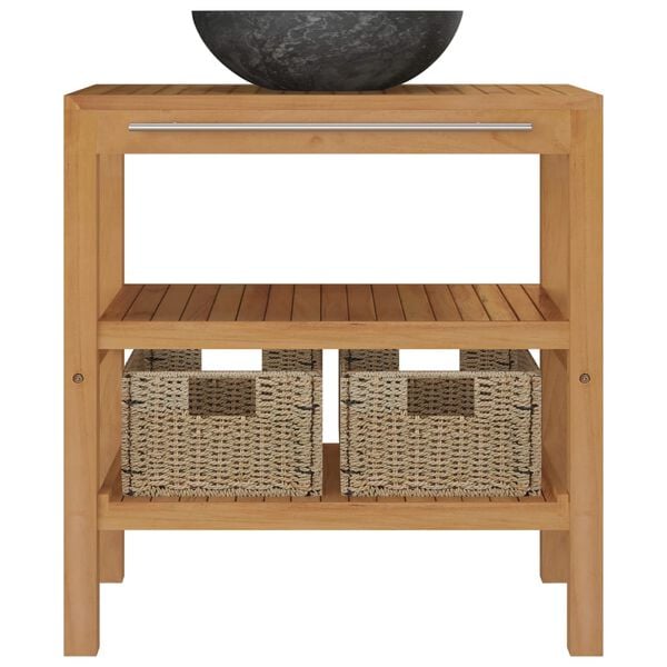 vidaXL Kylpyhuoneen hyllykkö täysi tiikki pesualtaalla marmori musta