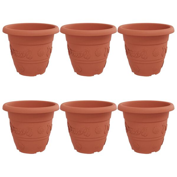 vidaXL Py&ouml;re&auml; kukkaruukku 6 pcs Tiilenpunainen &Oslash; 26 x 21.5 cm Muovi