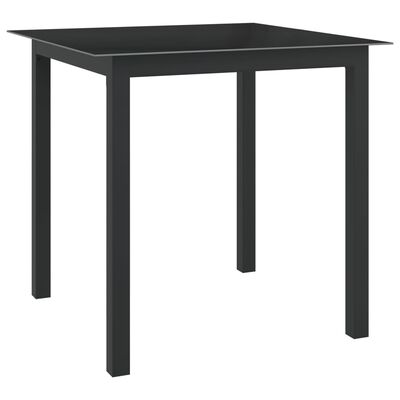vidaXL Puutarhapöytä musta 80x80x74 cm alumiini ja lasi