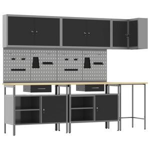 vidaXL Ty&ouml;p&ouml;yt&auml;kaappisarja laatikon kanssa 10 pcs Mustat ja harmaa