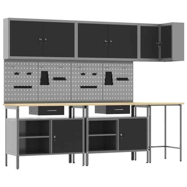 vidaXL Ty&ouml;p&ouml;yt&auml;kaappisarja laatikon kanssa 10 pcs Mustat ja harmaa