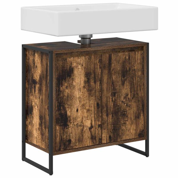 vidaXL Kylpyhuonekaappi ovella Savupuu 60 x 30 x 60 cm Tekninen puu