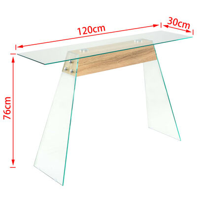 vidaXL Konsolipöytä MDF ja lasi 120x30x76 cm tammenvärinen
