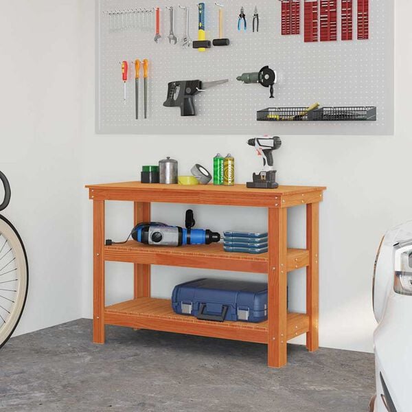 vidaXL Ty&ouml;p&ouml;yt&auml; hyllyll&auml; Vahanruskea 110,5 x 50 x 80 cm T&auml;ysi m&auml;nty