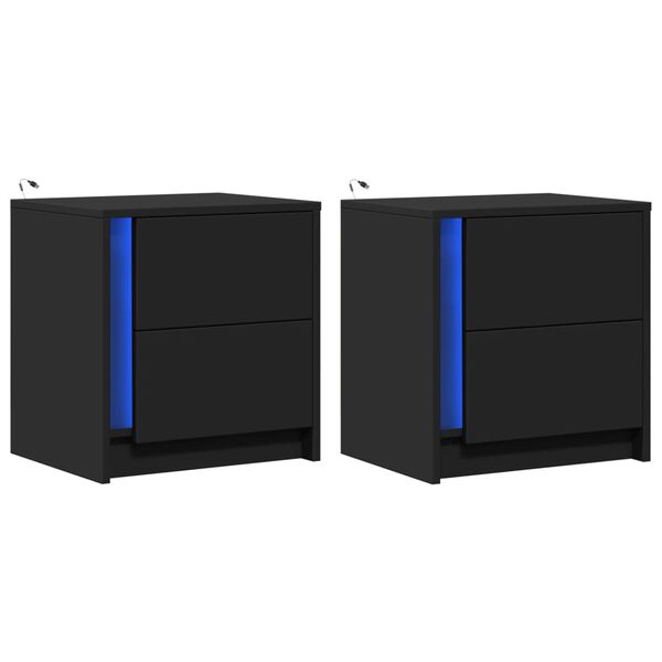 vidaXL Y&ouml;p&ouml;yt&auml; LED-valoilla 2 kpl musta tekninen puu