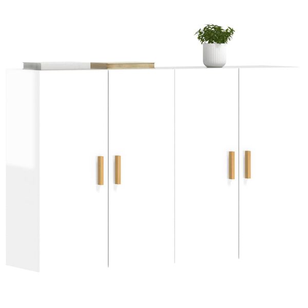 vidaXL Sein&auml;kiinnitett&auml;v&auml; kaapit 2 kpl korkeakiilto valk. tekninen puu