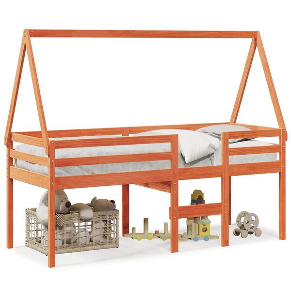 vidaXL Korotettu sänky katoksella vahanruskea 90x200 cm täysi mänty