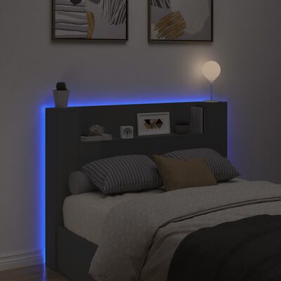 vidaXL Sängynpäätykaappi LED-valoilla musta 140x16,5x103,5 cm